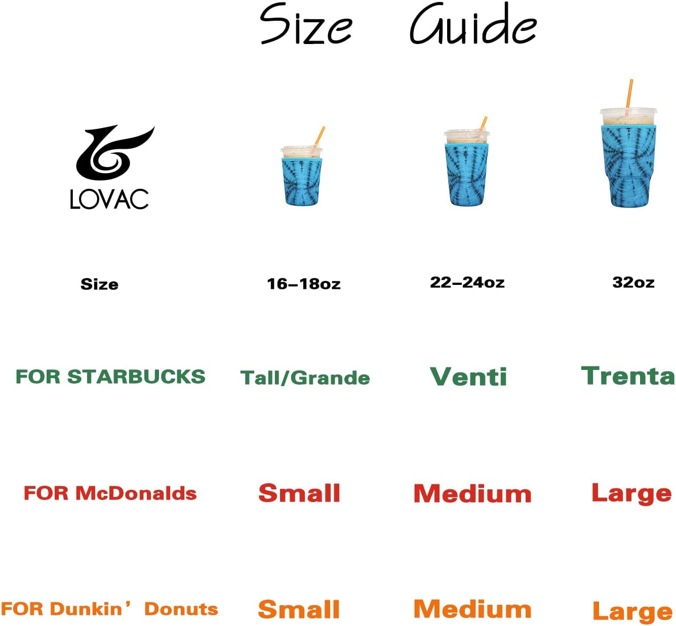 Pack de 3 mangas reutilizables para café helado, funda aislante LOVAC para bebidas frías, soporte de taza de neopreno para café Starbucks, café