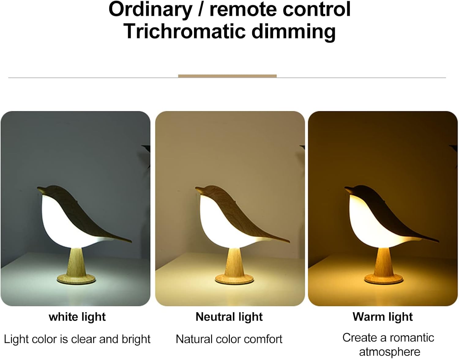 Lámpara de mesa con control táctil de mesita de noche, lámparas de aroma, con forma de pájaro, lámpara de escritorio LED con puerto de carga USB, 3