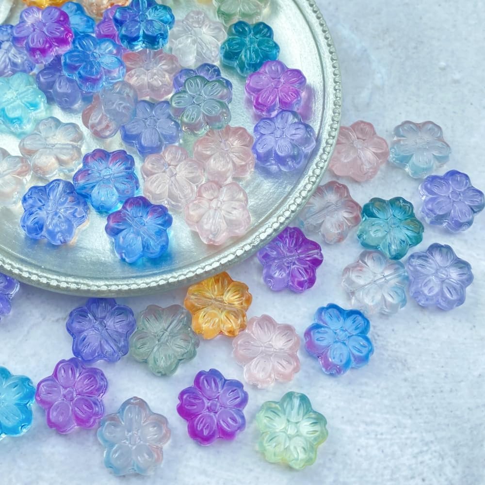 50 cuentas de cristal Sakura para hacer joyas, cuentas espaciadoras de vidrio Sakura, coloridas y lindas cuentas de Sakura para aretes, pulseras,