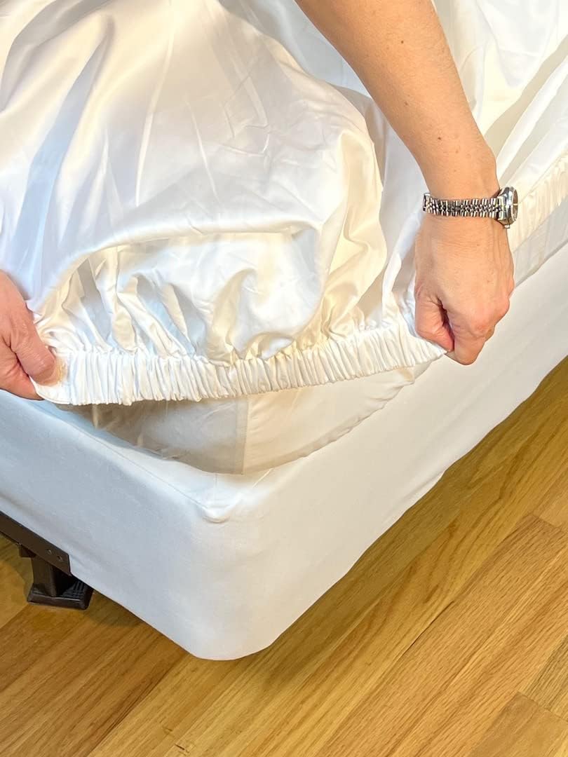 Effortless Bedding – Sábana superior semiajustable patentada, 100% algodón egipcio Giza certificado, fibra extralarga, tejido satinado de 500 hilos,
