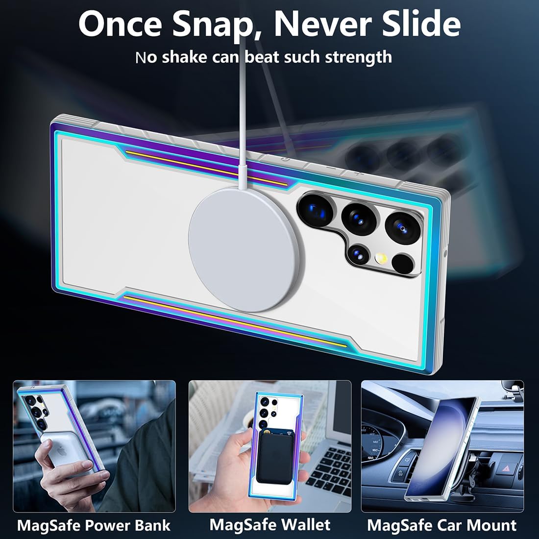 TIANNIUKE Funda magnética para Samsung Galaxy S23 Ultra, con protector de lente de cámara compatible con MagSafe, funda de silicona metálica a