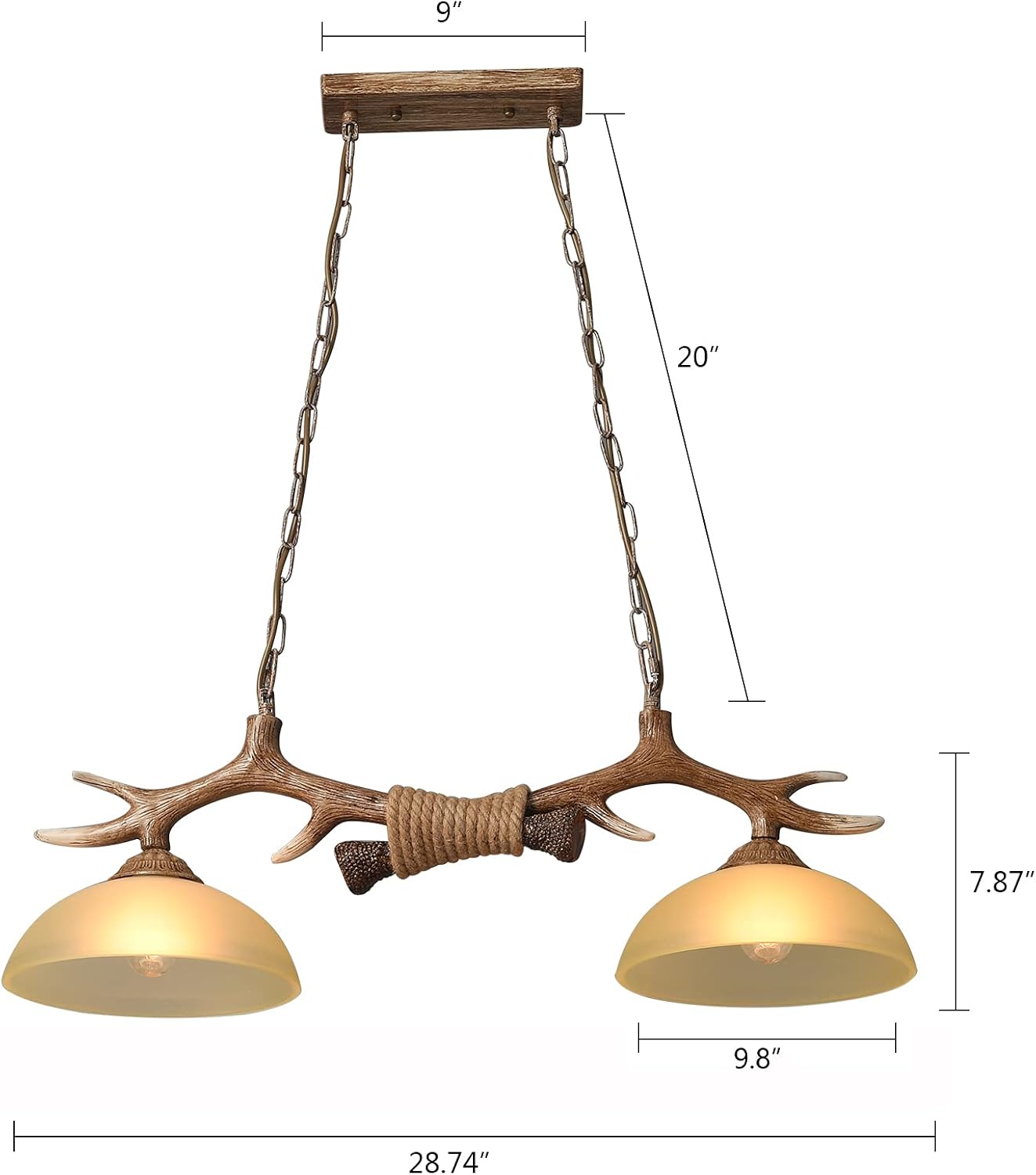 YIYIBYUS Luz de isla de cornamenta, lámpara de techo retro de 2 luces, lámpara colgante de cornamenta de ciervo, lámpara colgante de asta, pantallas