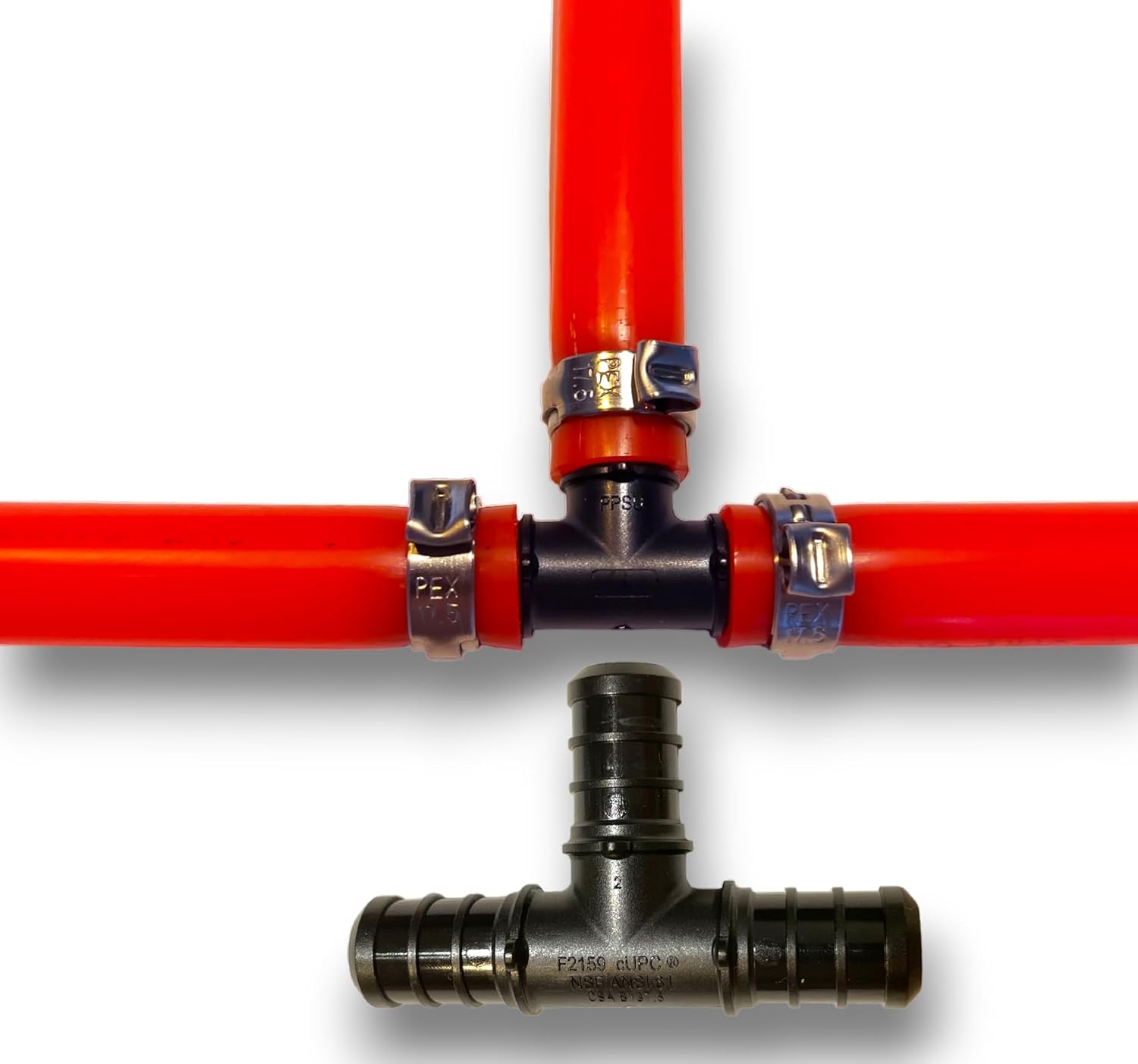 PEX – Paquete de 60 camisetas, acoplamientos y codos de 12 pulgada, accesorios de polietileno PPSU Crimp Pex (F2159) con codos (20 unidades),