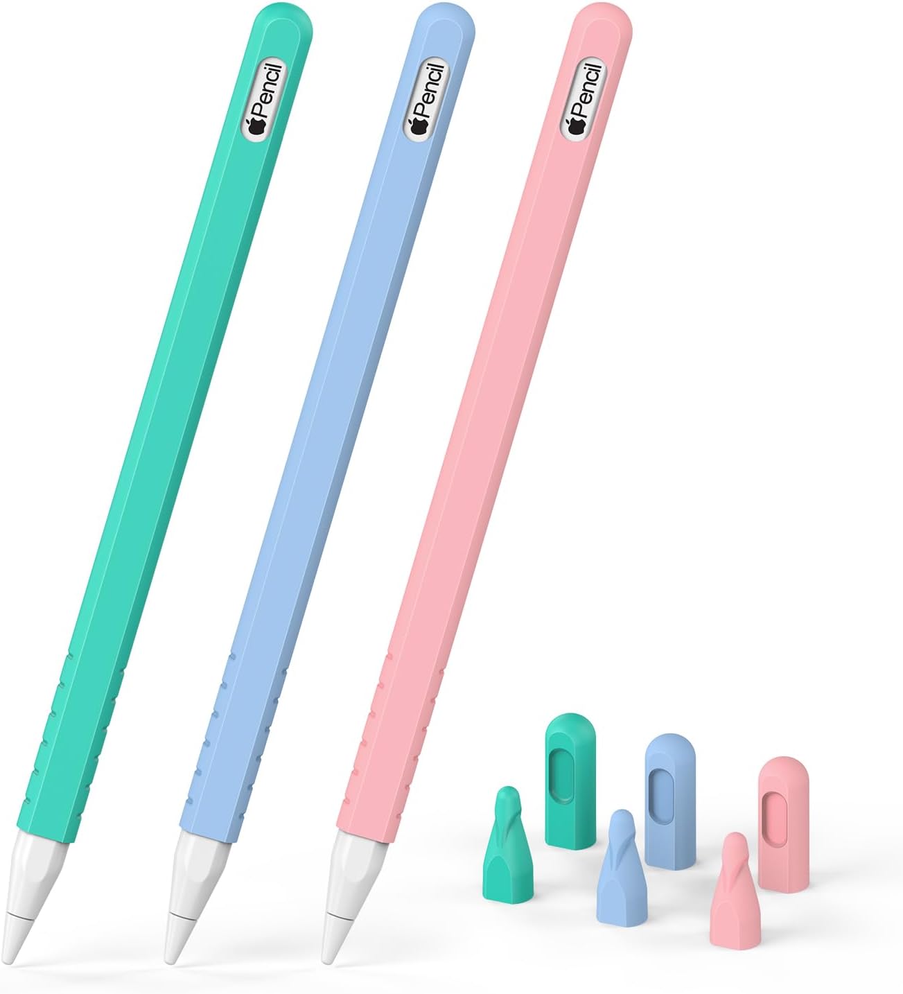 Laviitp Paquete de 3 fundas compatibles con Apple Pencil de 2 generación funda de silicona para iPencil 2 Gen con cubierta de 6 puntas, accesorios
