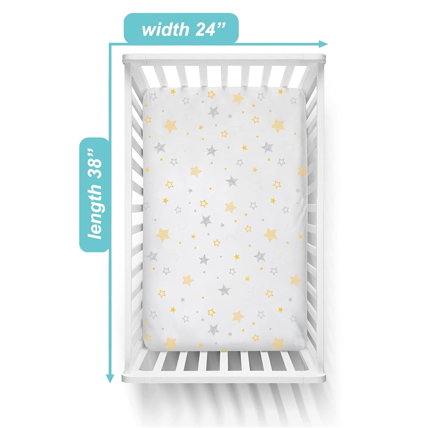 American Baby Company Sábana bajera ajustable para cuna de 24 x 38 pulgadas, suave, transpirable, neutra, 100% algodón, sábana portátil, estrellas