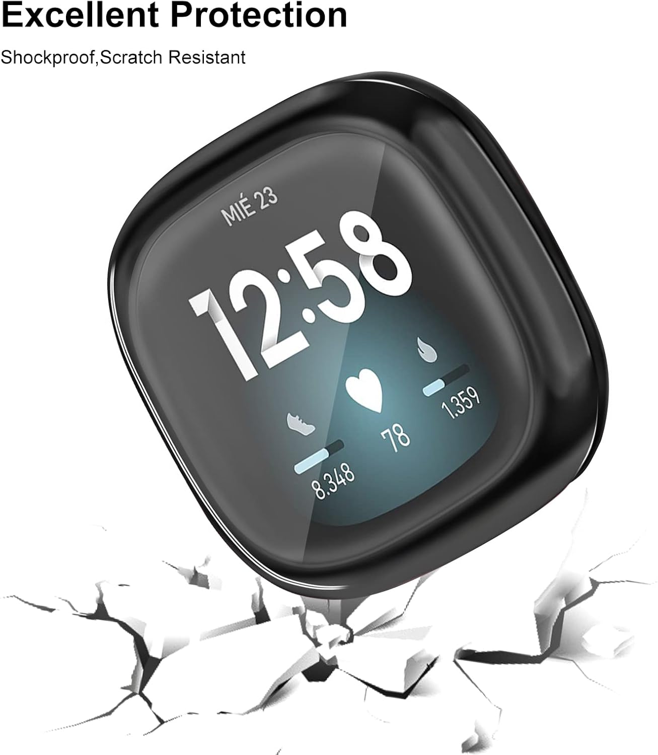 Funda protectora de pantalla compatible con Fitbit Versa 3, paquete de 3 funda protectora completa de TPU suave para Fitbit Versa 3 y Fitbit Sense