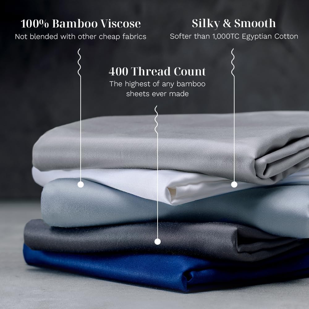 LUXOME Luxury Sheet Set  100% Rayon (Viscose) from Bamboo  Full Size – Ocean  Deep Pockets  4-Piece Set (Fitted, Flat, 2 Pillowcases)