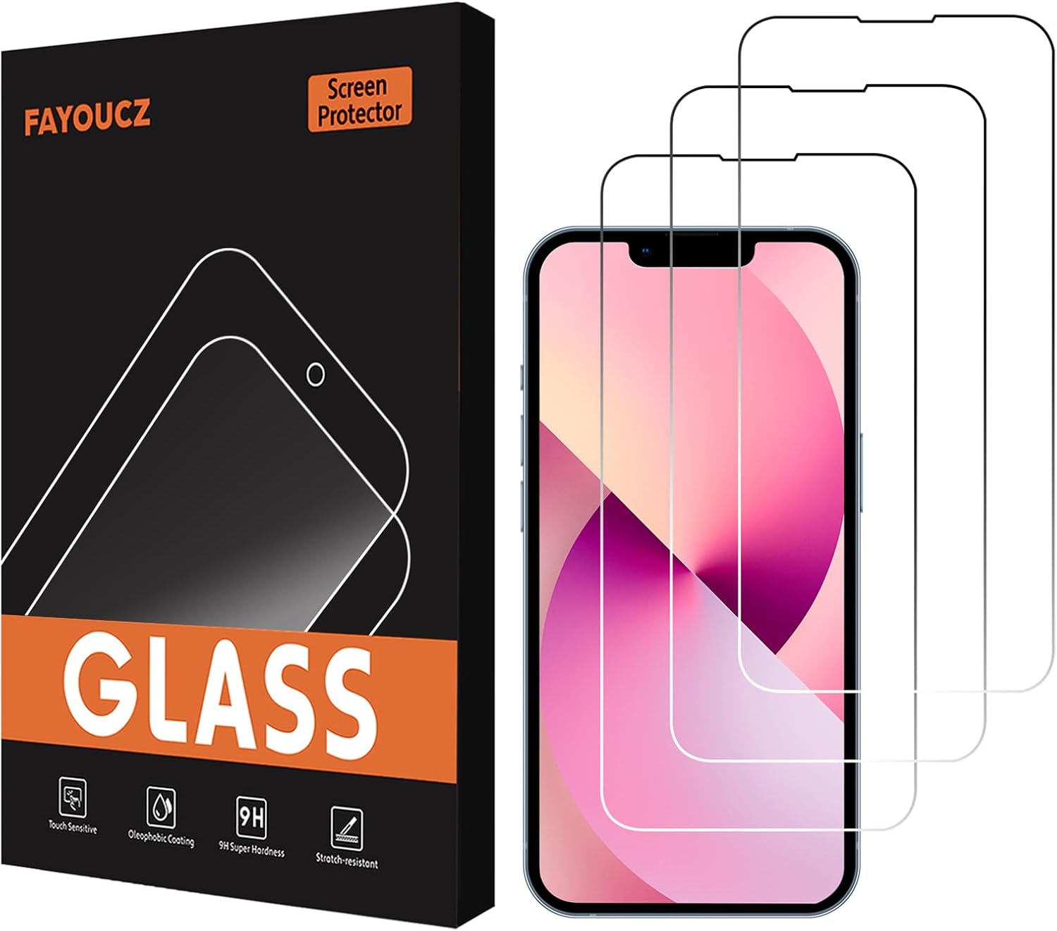 Paquete de 3 protectores de pantalla de vidrio compatibles con iPhone 13, película de vidrio templado de 6.1 pulgadas, antiarañazos, alta definición