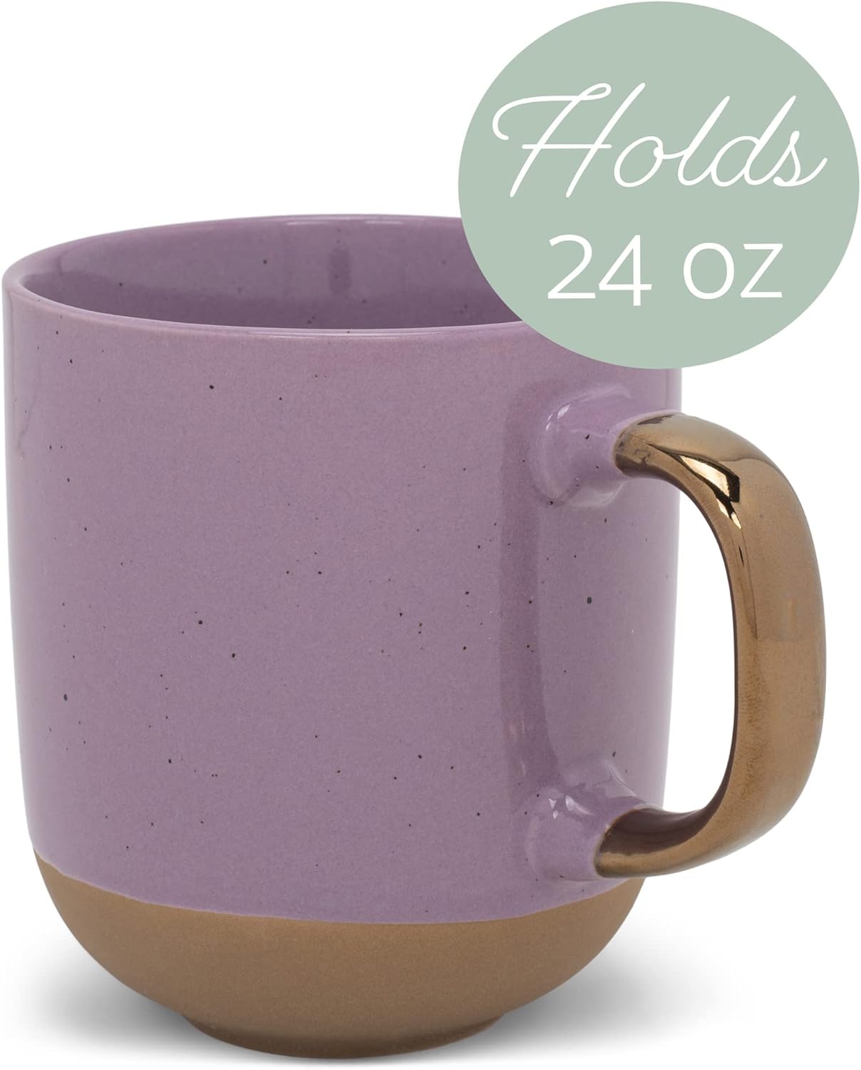 Elanze Designs Speckled – Juego de 4 tazas de cerámica de 16 onzas con mango metálico, color morado