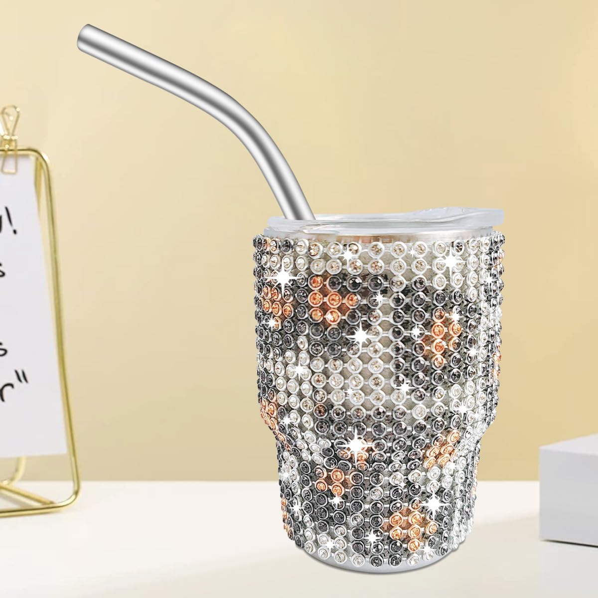 INSTOME Bling Mini vaso de chupito, vaso de chupito de 3 onzas, vaso de chupito de diamante con pajilla, vaso de chupito pequeño con purpurina para
