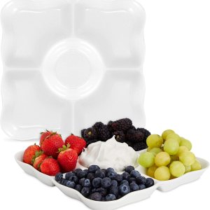 Juvale Juego de 2 bandejas de porcelana para servir aperitivos, platos divididos reutilizables de 5 compartimentos para tablas de charcutería, Juvale Juego de 2 bandejas de porcelana para servir aperitivos, platos divididos reutilizables de 5 compartimentos para tablas de charcutería,