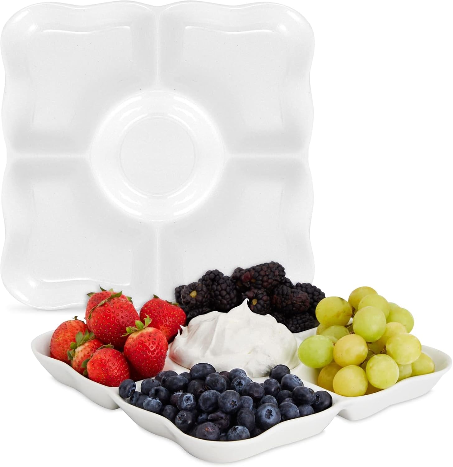 Juvale Juego de 2 bandejas de porcelana para servir aperitivos, platos divididos reutilizables de 5 compartimentos para tablas de charcutería,