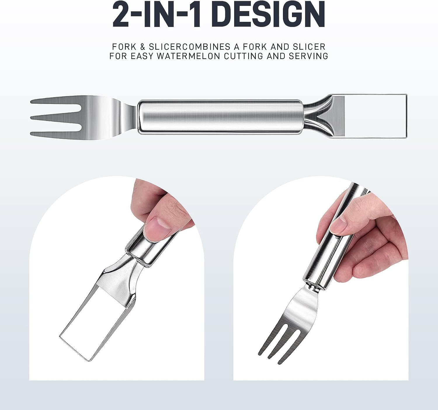 KMOSENIA Watermelon Fork Slicer Cutter, 2-In-1 Stainless Steel Fruit Cutter Tool, Kitchen Gadgets 2024, Household Essentials, Home Finds, Watermelon