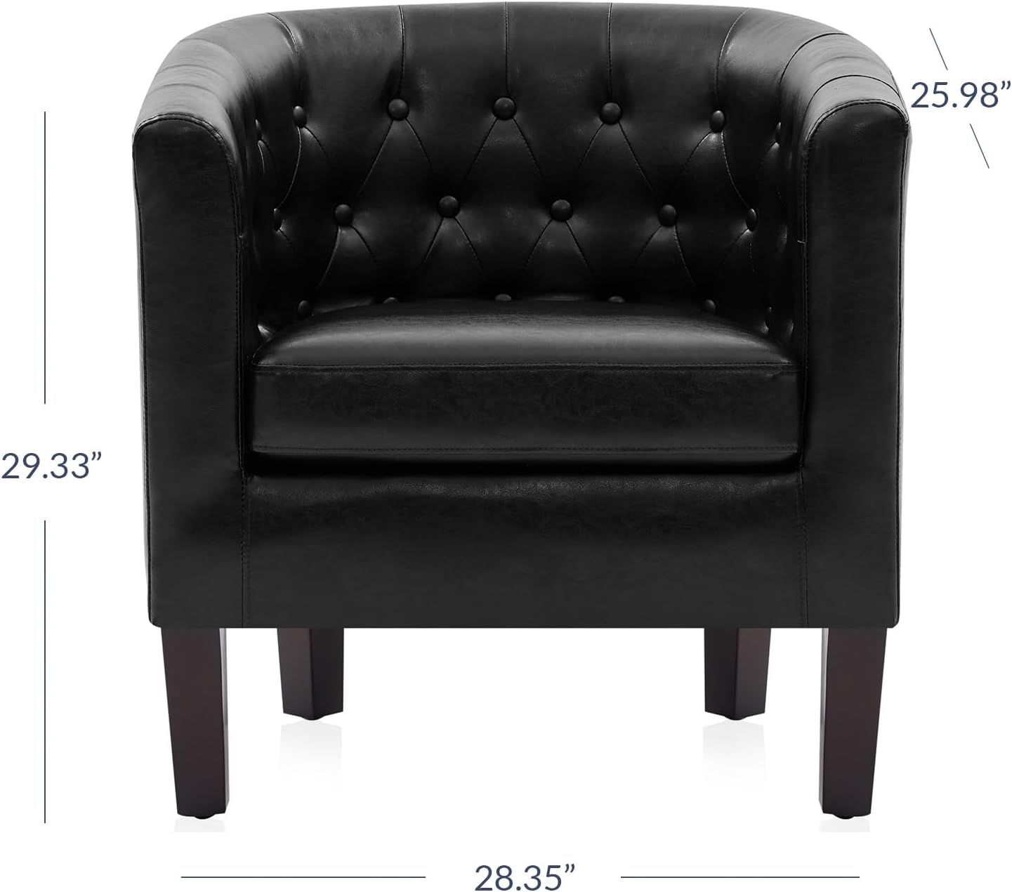 BELLEZE Sillas decorativas negras para sala de estar, elegante sillón tapizado con barril capitoné, silla de club para dormitorio con patas