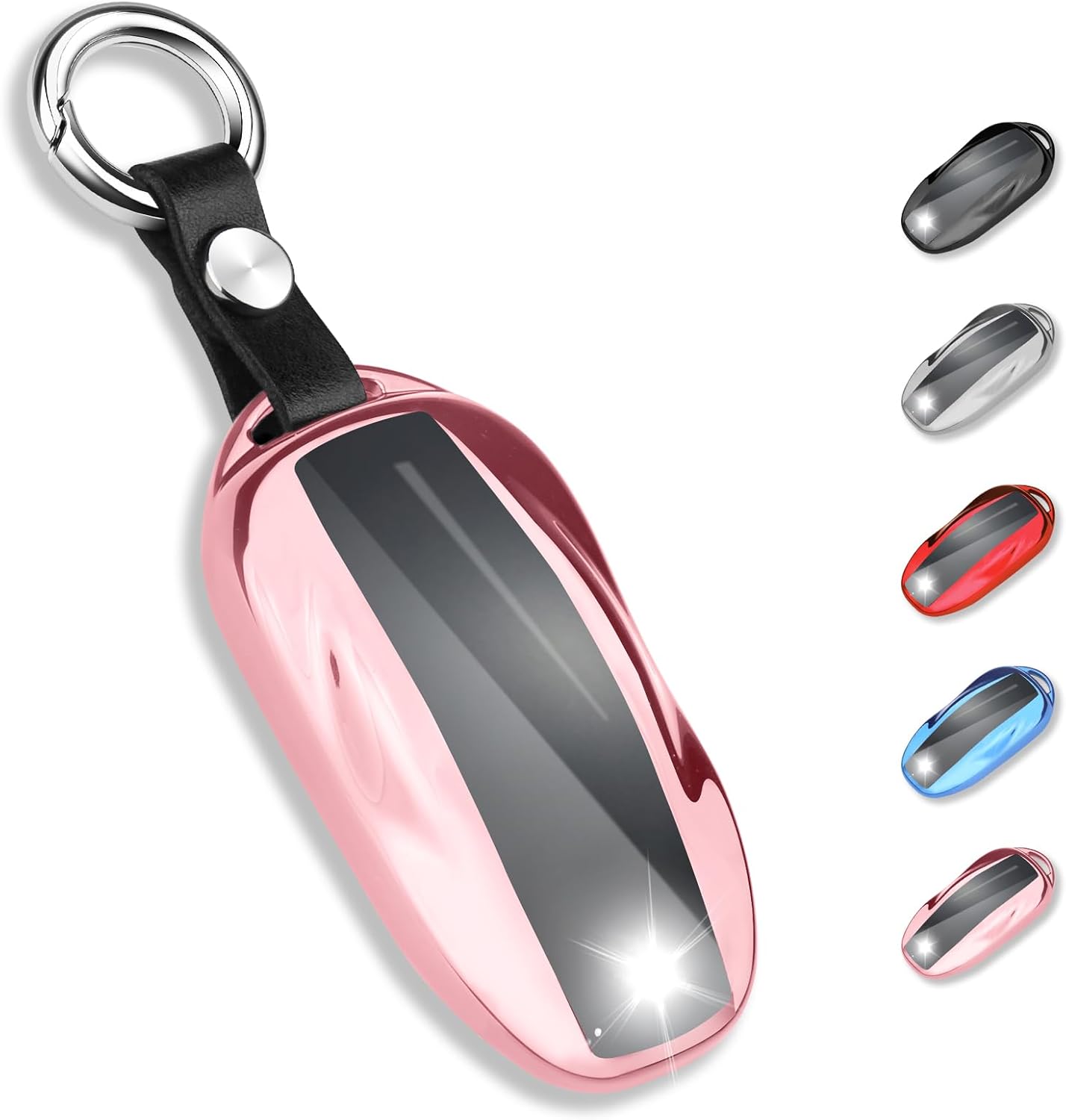 QBUC Funda para llavero Tesla con llavero de TPU suave, funda de protección compatible con Tesla Model S (rosa)