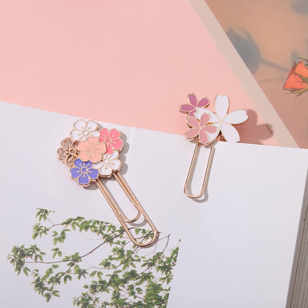 7 clips de papel de cerezo con diseño de flores, bonitos y coloridos girasoles, margaritas y Sakura, accesorios para suministros de oficina,