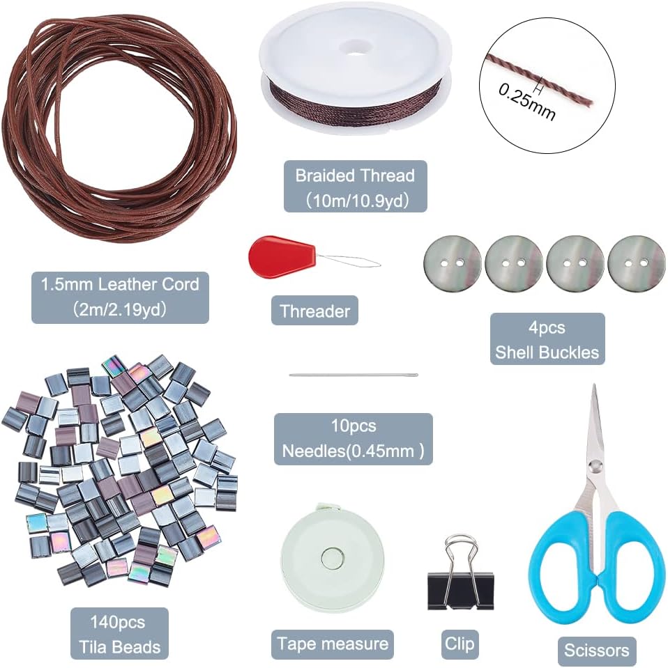 FREEBLOSS Juego de 4 pulseras de cuero con cuentas de tila, pulseras de cuero con cuentas de Tila de color metálico, kit de fabricación de pulseras