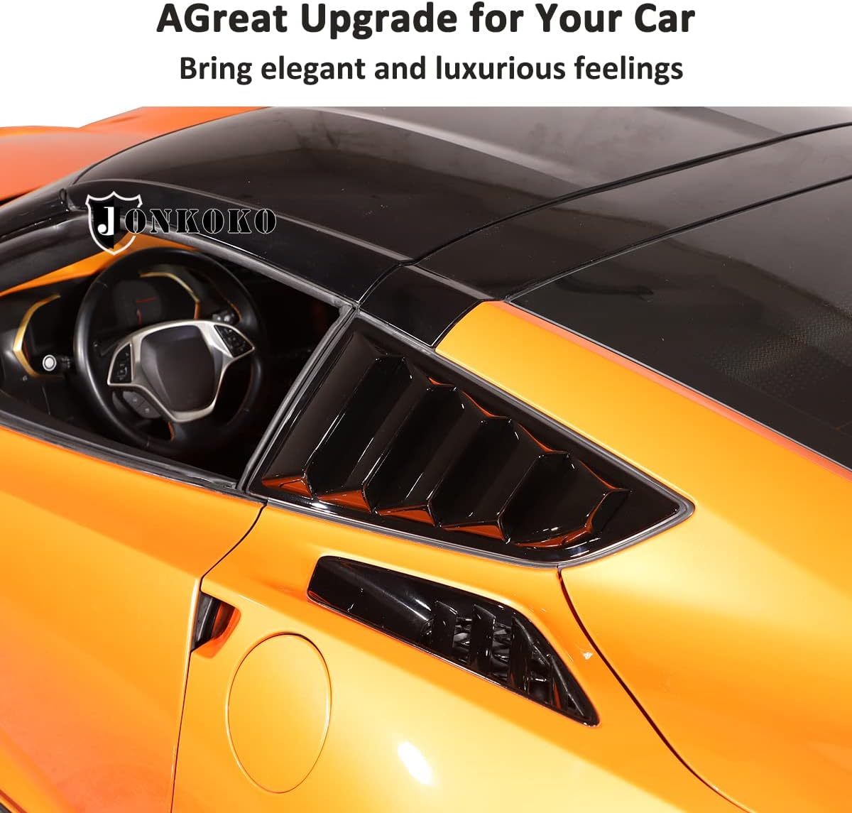 Persianas triangulares para ventana lateral trasera de automóvil compatibles con Chevrolet Corvette C7 2014-2019 (negro brillante)