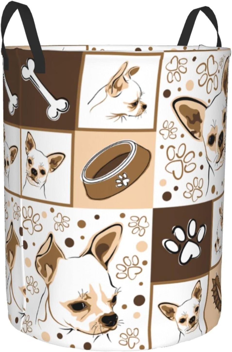Cesto de lavandería lindo Chihuahua perro cesta circular portátil plegable con asas ropa necesidades diarias bolsa de almacenamiento
