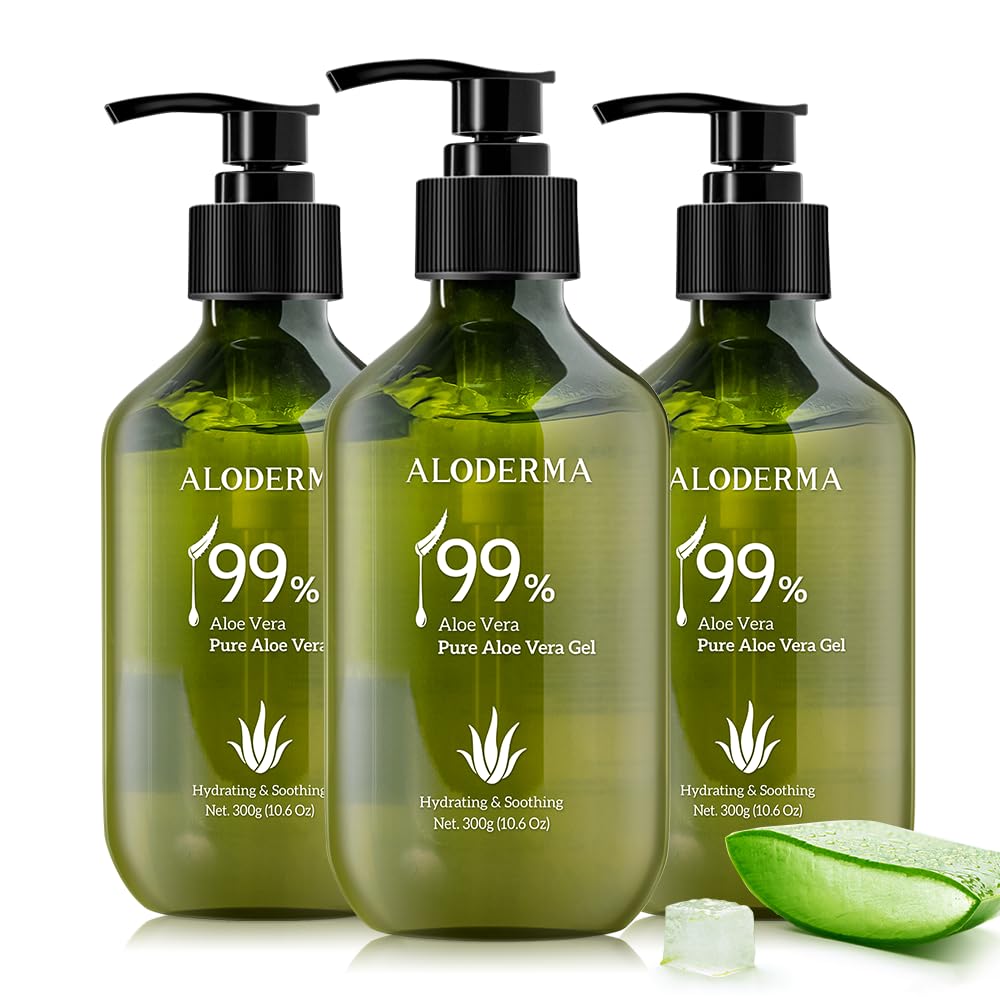 Aloderma Gel de aloe vera 99 % orgánico fabricado dentro de las 12 horas de cosecha  Botella dispensadora  Gel de aloe ligero para cara y cuerpo,