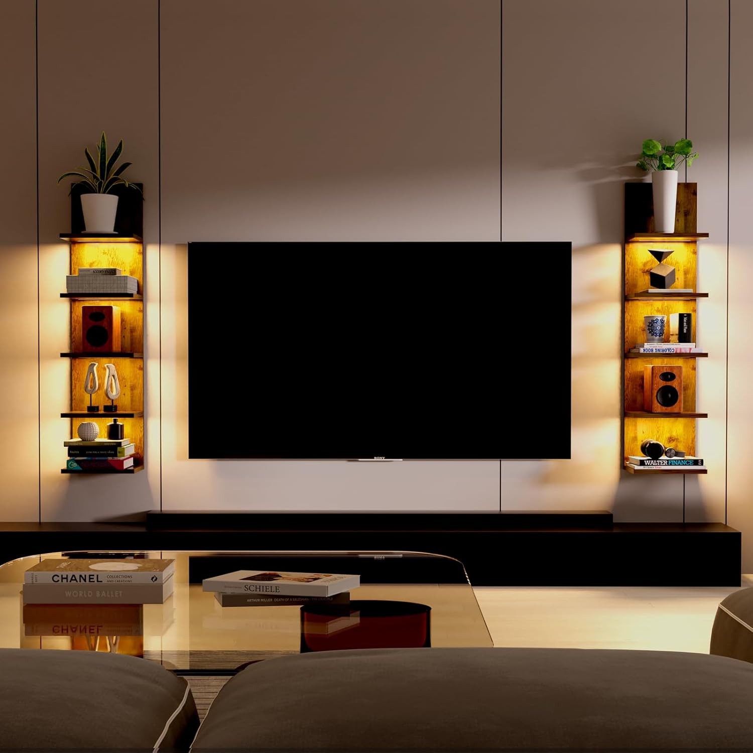Estantes de pared de 5 niveles con luz LED, estante de columna vertical, almacenamiento flotante, organizador de decoración del hogar, estante de