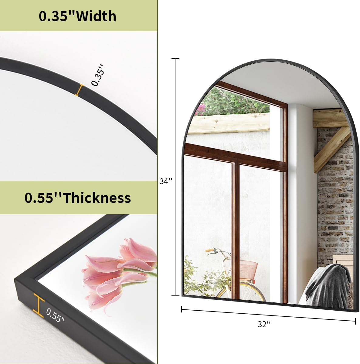 BEAUTYPEAK Espejo de pared de 32 x 34 pulgadas, espejo de pared negro con marco de metal para dormitorio, entrada, sala de estar