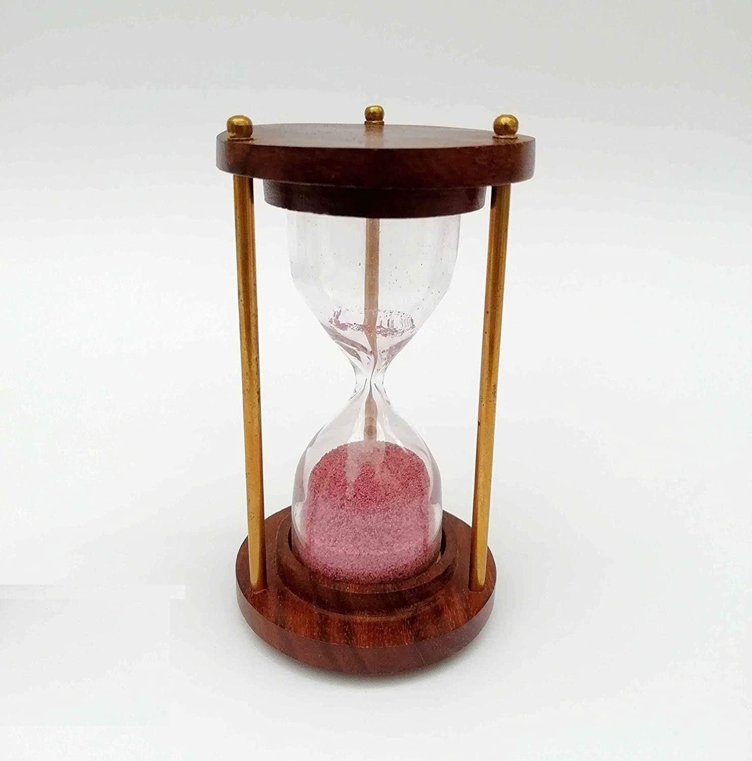 Sohrab Nauticals Reloj de arena de madera de latón de 4 pulgadas, temporizador de arena de 1 minuto, reloj de arena, temporizador con arena rosa