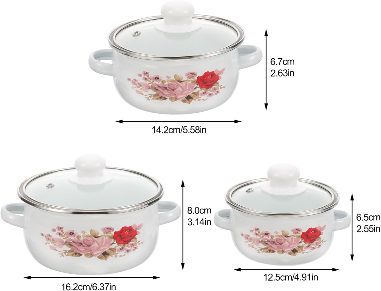 HEMOTON Utensilios de cocina esmaltados para camping, paquete de 3 ollas antiadherentes con tapa, olla de sopa esmaltada con asas que se mantienen