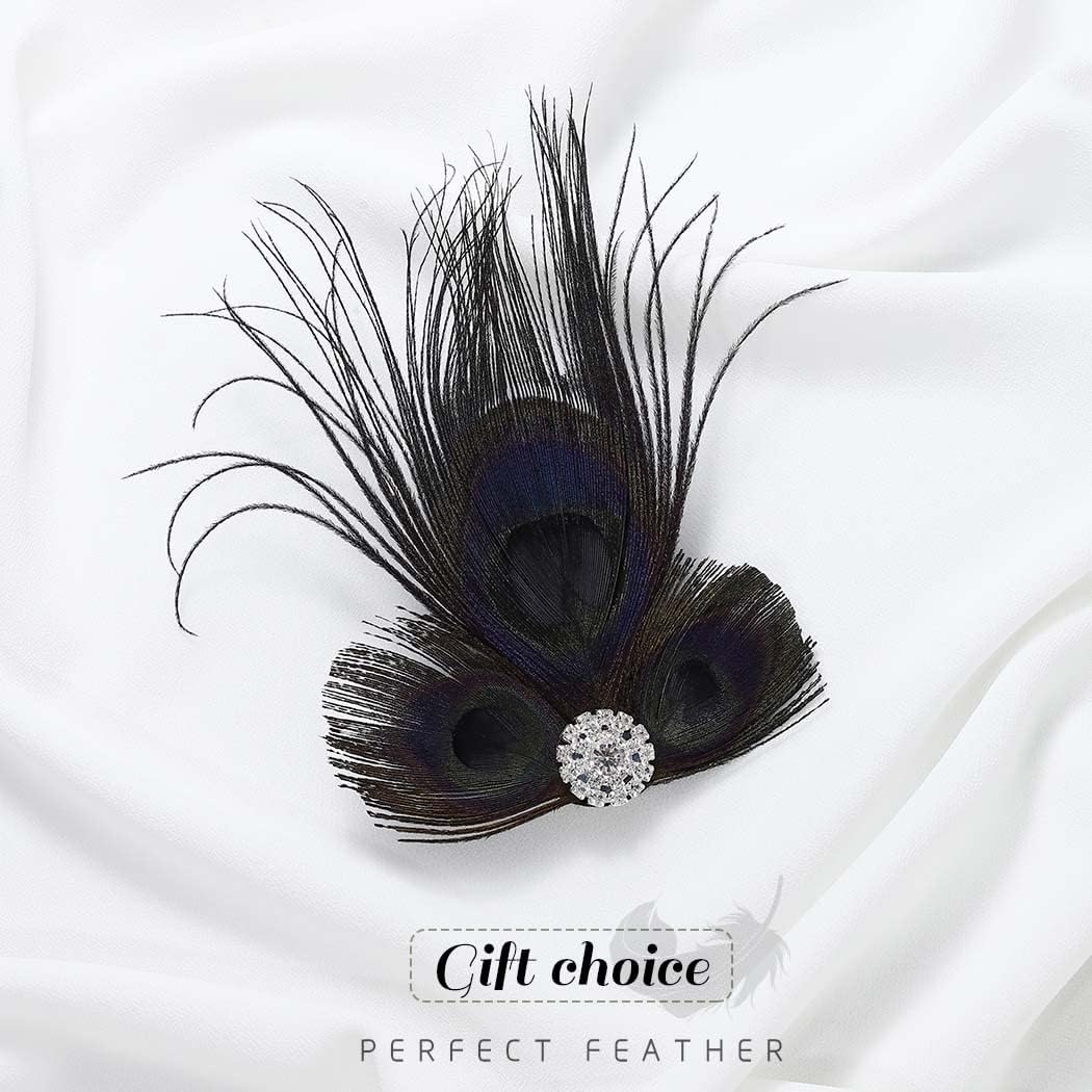 GORTIN Pinza para el pelo de plumas de los años 20, diadema de plumas de gran Gatsby, tocado de plumas de pavo real negro, diadema de Rhiestone,