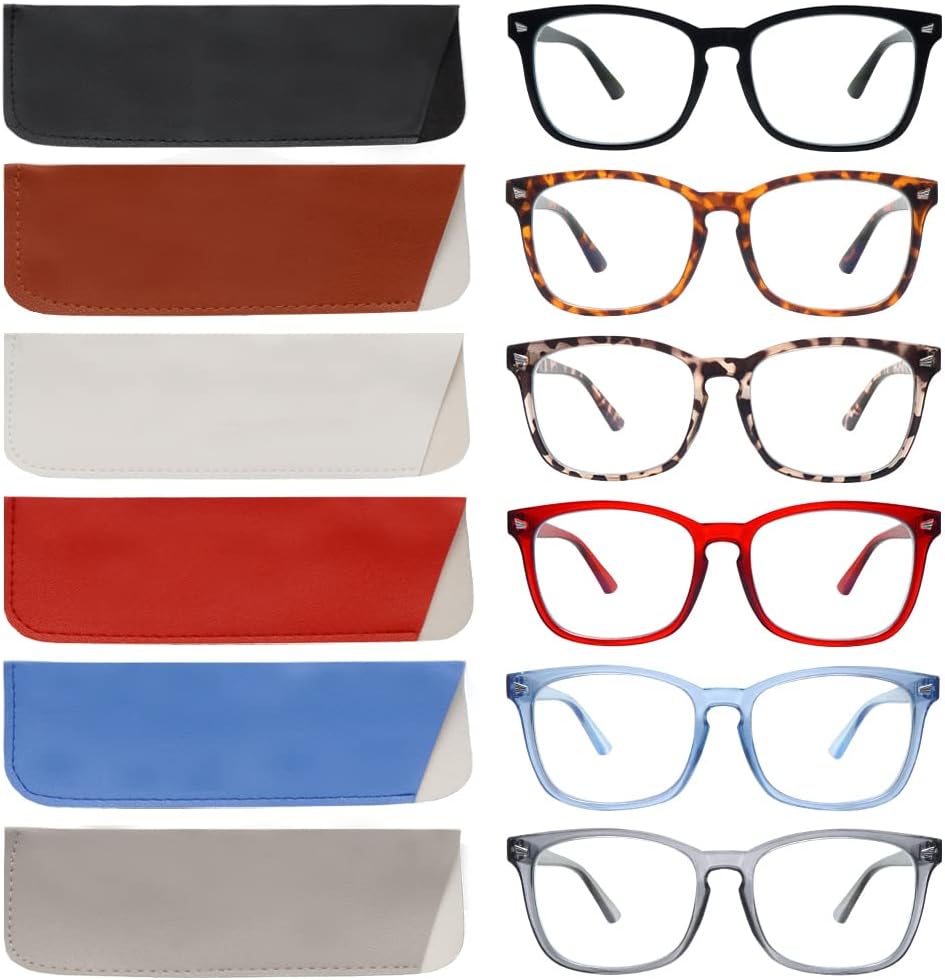 VIDEBLA Paquete de 5 lentes de lectura con bloqueo de luz azul, lectores de bisagra de resorte para mujeres y hombres, anteojos nerd con filtro de