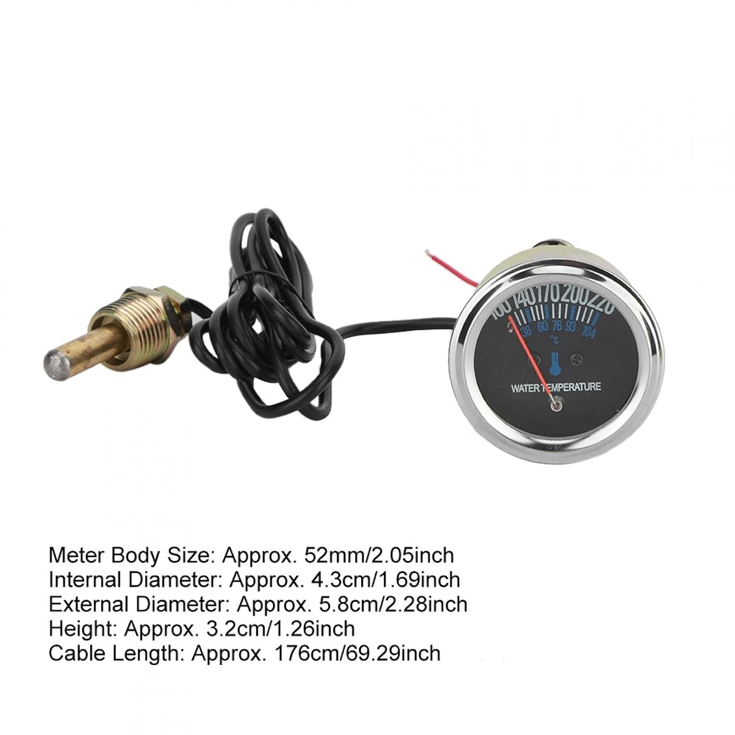 Medidor de temperatura del agua de 2.047 in y 12 V, medidor de temperatura de agua mecánico para automóvil de 100  220  F con luz amarilla, medidor