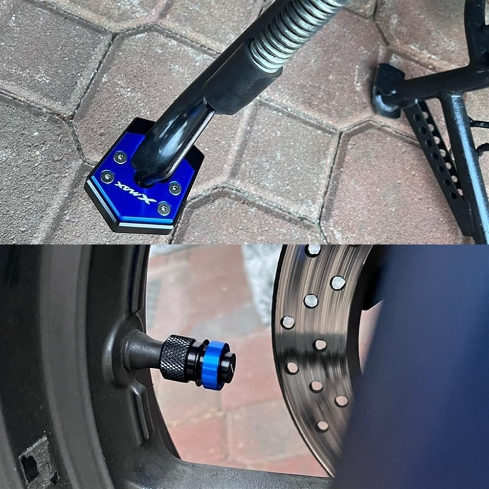Motorcycle Side Stand pad XMAX300 Accessories Motorcycle Side Stand Kickstand Enlarge & Tire Valve Caps for Y&AMAHA Xmax 250 300 2017 2018 2019 2020