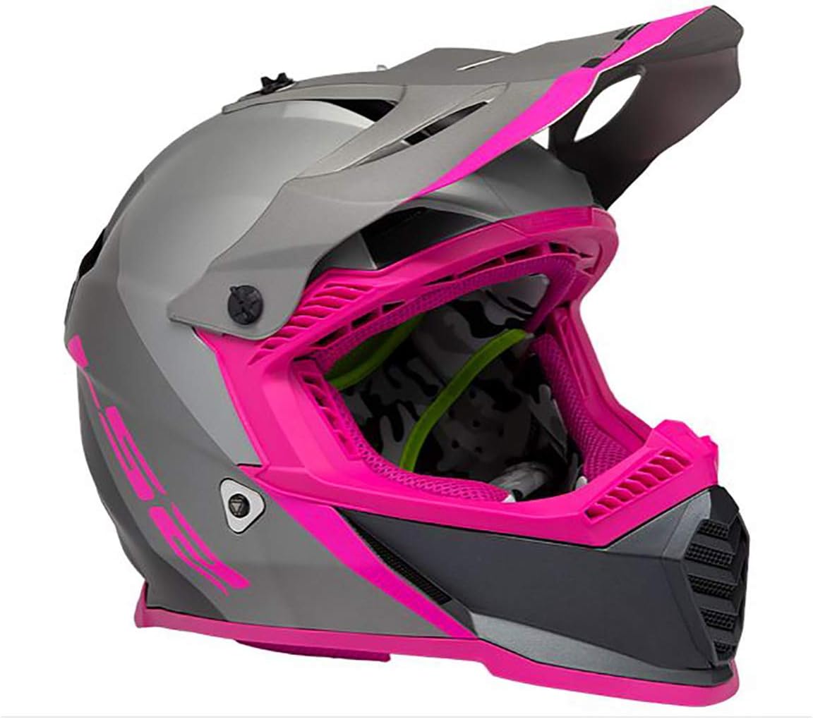 LS2 Helmets Gate – Casco integral juvenil (platagrisrosa, juvenil mediano)