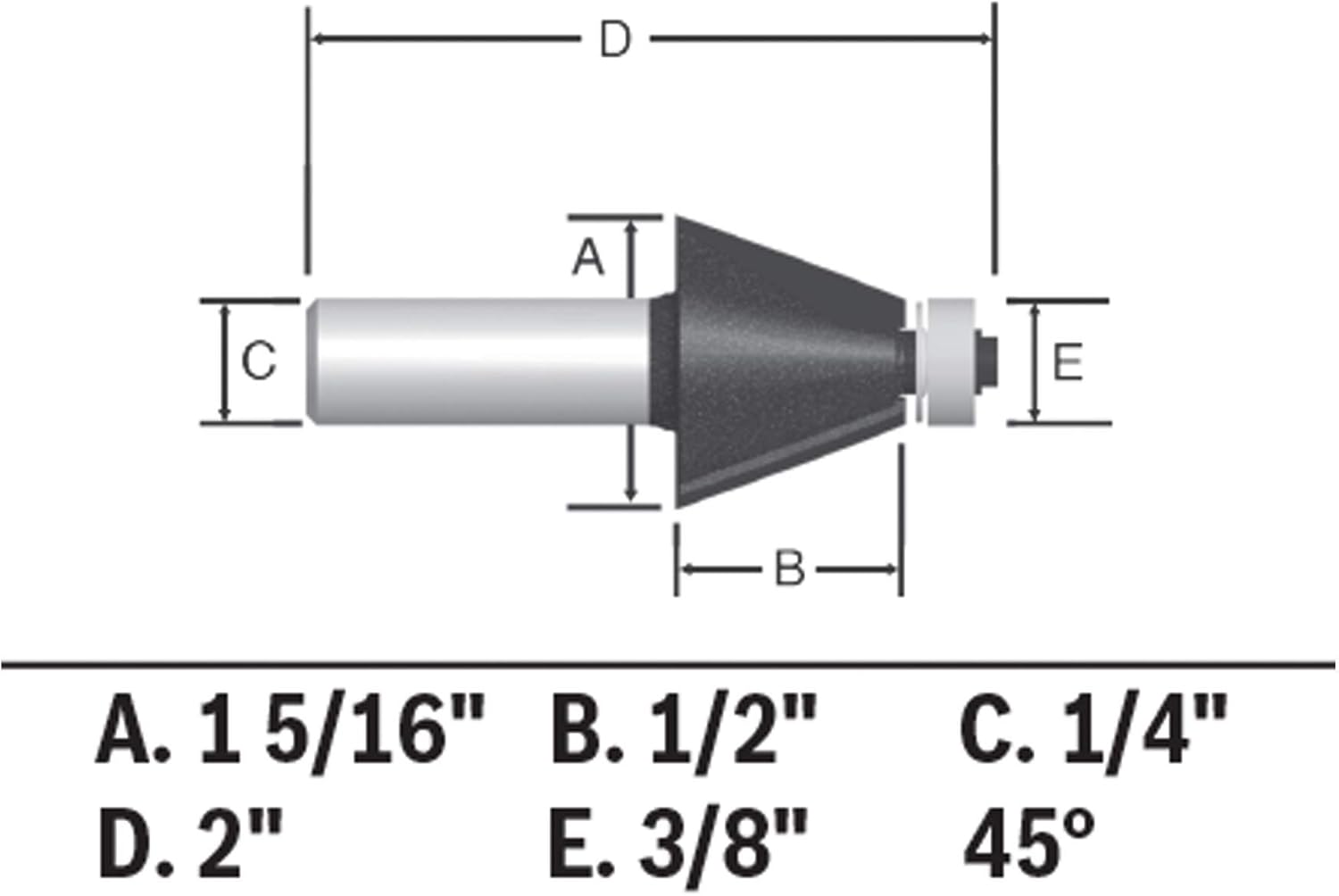 BOSCH 85298MC Broca de enrutador de chaflán con punta de carburo de 1-516 pulgadas x 45