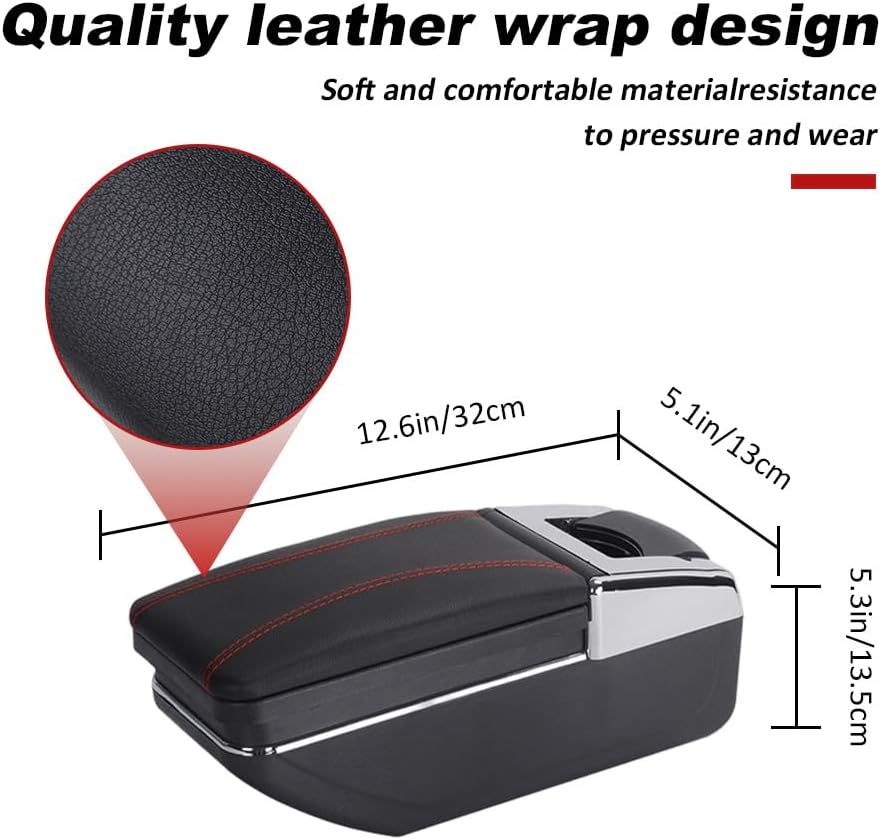 HESHS Caja de reposabrazos de coche para Mazda Mazda 2 2015-2018, caja de reposabrazos de cuero negro premium para automóvil, caja de reposabrazos