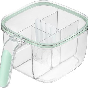 TOPINCN Caja de condimentos de 4 compartimentos con 4 cucharas de servir y tapa, caja de condimentos transparente para ventana, caja de TOPINCN Caja de condimentos de 4 compartimentos con 4 cucharas de servir y tapa, caja de condimentos transparente para ventana, caja de