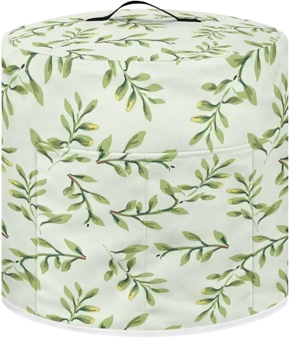 Cubierta para olla a presión con estampado de hojas verdes, cubierta de protección contra el polvo, freidora de aire y cubierta de protección, 8