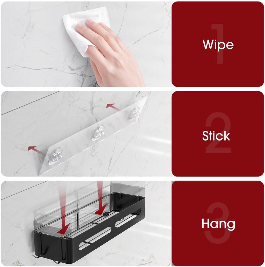 Sakugi Organizador de ducha adhesivo XL, estantes de ducha inoxidables para ducha interior, estante de ducha de acero inoxidable para baño,