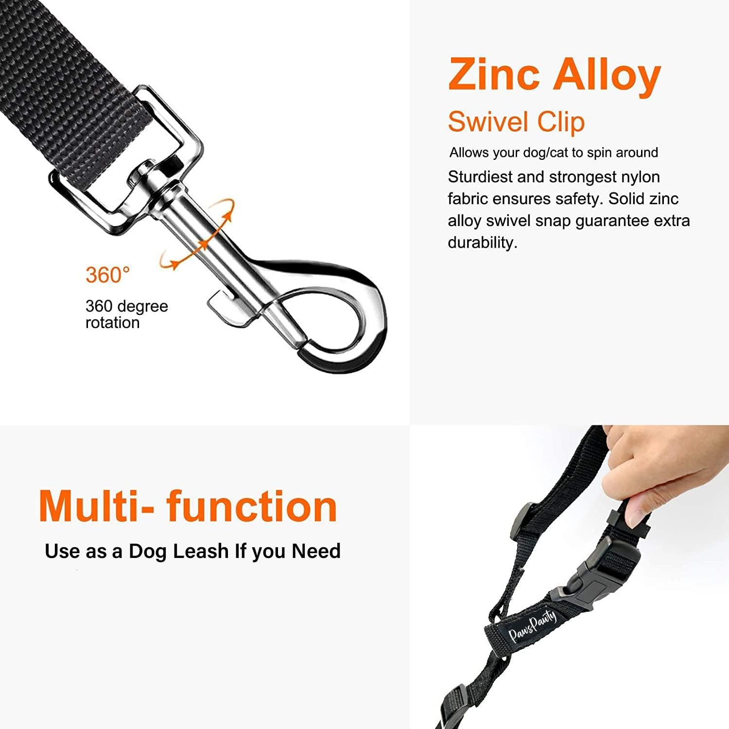 PawsPawty – Paquete de 2 cinturones de seguridad para perros, ajustable, tela de nailon, correas de seguridad para automóvil, arnés para perros,