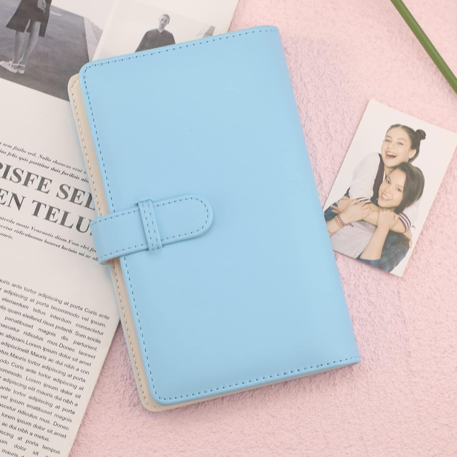 Álbum de fotos de 2 x 3 compatible con Fujifilm Instax Mini, cartera de 96 bolsillos, cubierta de piel, tejido hecho a mano