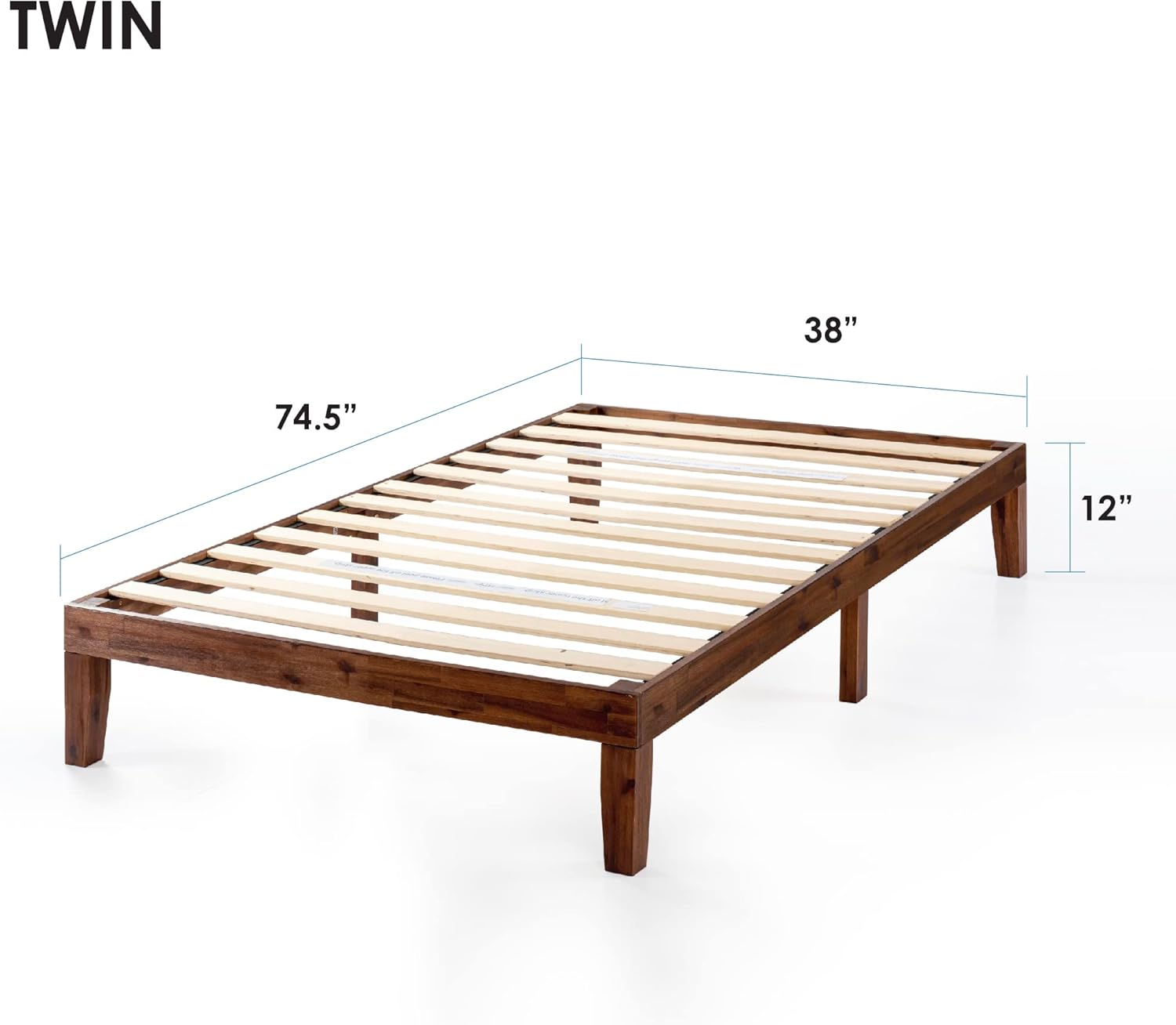 Mellow Naturalista Classic – Cama de plataforma de madera maciza de 12 pulgadas, listones de madera, no necesita somier, fácil montaje, tamaño