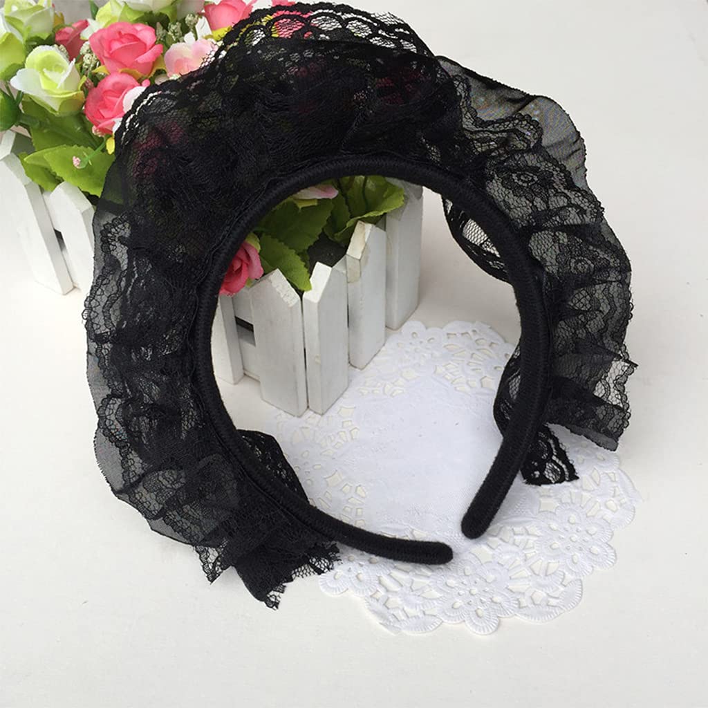 Lolita – Diadema de encaje con volantes y encaje multicapa, diadema de encaje de malla, tocado dulce de criada, accesorios para el cabello