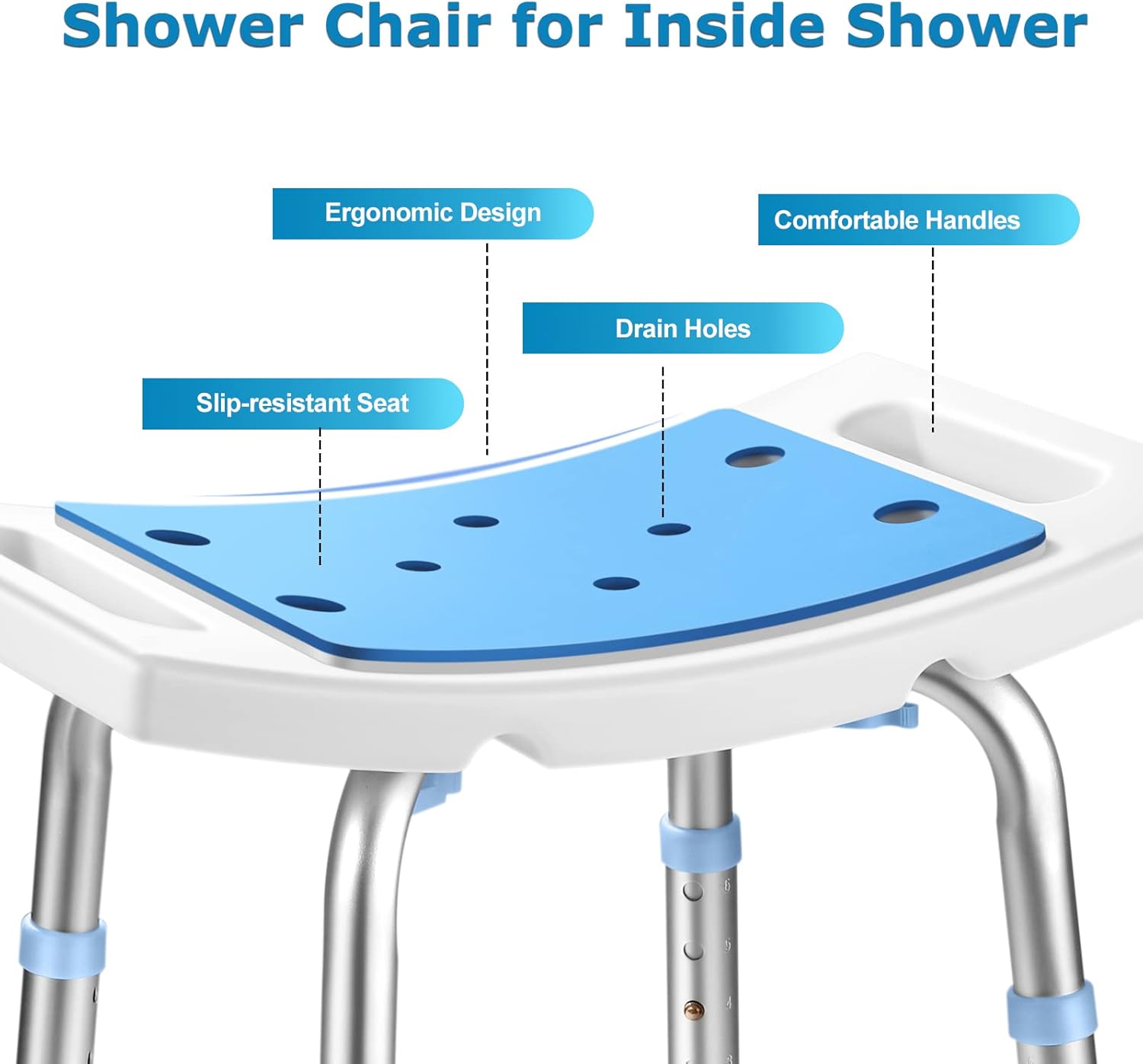 Silla de ducha para ducha interior, taburete de ducha antideslizante con orificios de asiento acolchados para bañera y baño, banco de baño