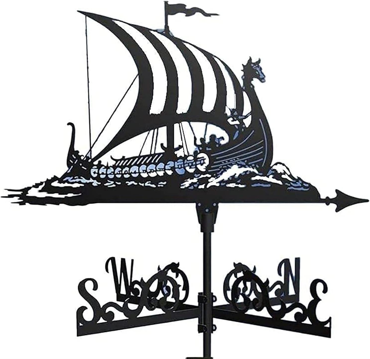 Veleta meteorológica, velero acorazado marinos dragón en forma de dragón de acero inoxidable, escena de granja retro, estaca decorativa de jardín