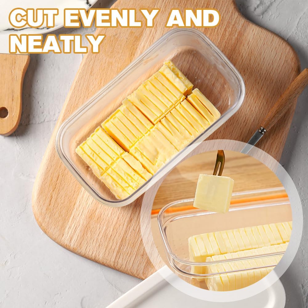 Cortador de mantequilla de acero inoxidable, cortador de mantequilla y plato, recipiente para rebanar mantequilla con tapa para refrigerador, caja