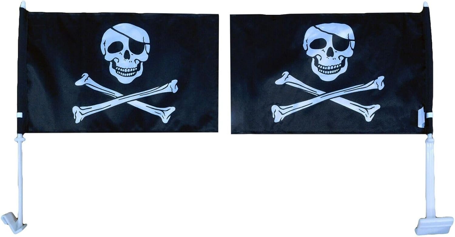 Premium 12 Pack Pirate With Patch 12″x18″ Double Sided Rough Tex Knit Nylon Car Flag