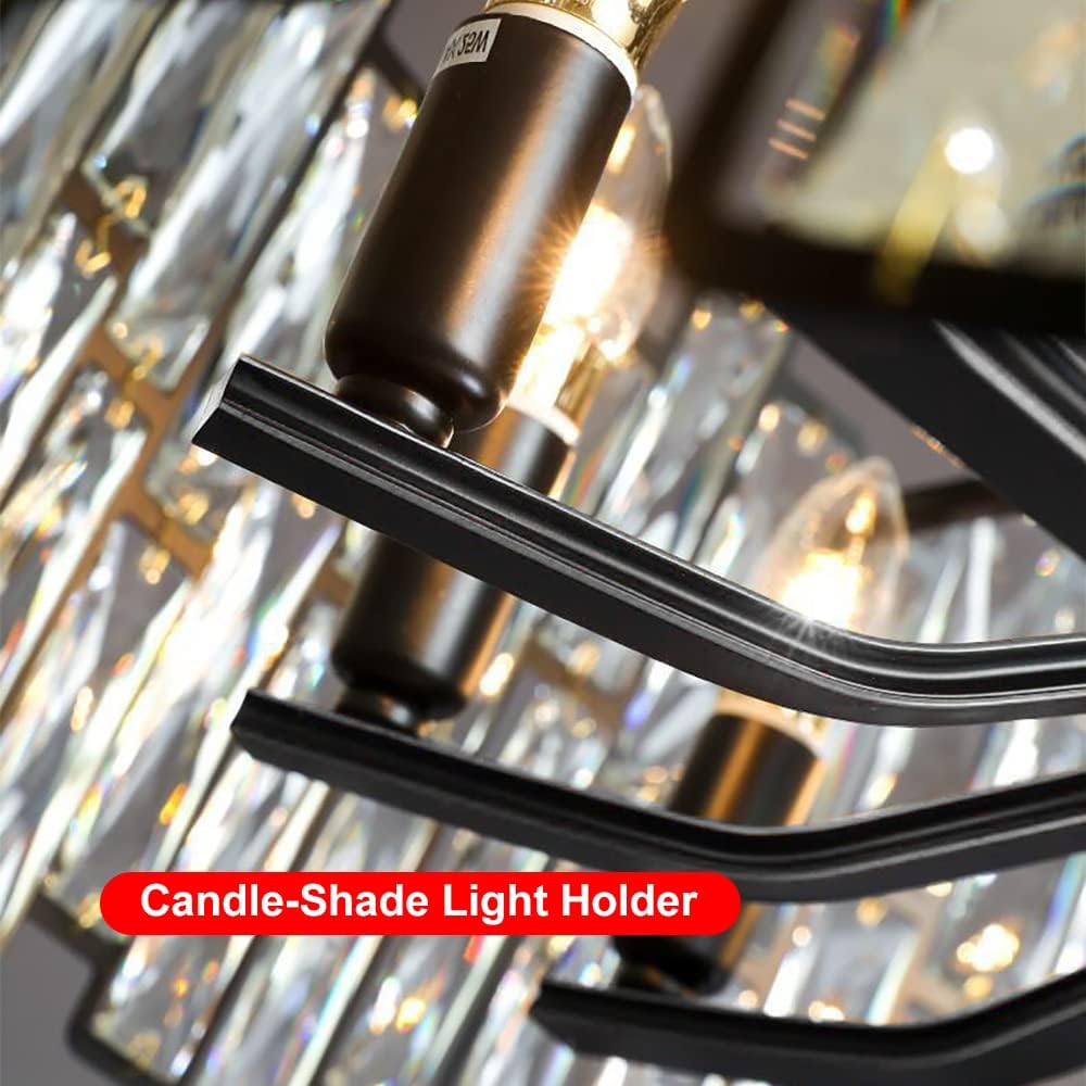 LOVEDIMA Candelabro negro, cristal redondo de 10 luces de altura ajustable para comedor, dormitorio, sala de estar, vestíbulo, isla de cocina