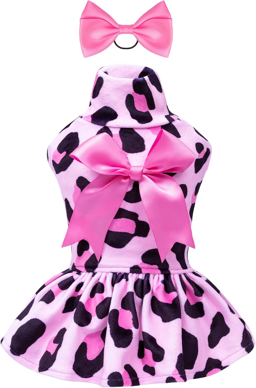 CuteBone Vestido de terciopelo para perro de cuello alto, falda con estampado de leopardo, disfraz de falda para cachorros, ropa para mascotas, ropa