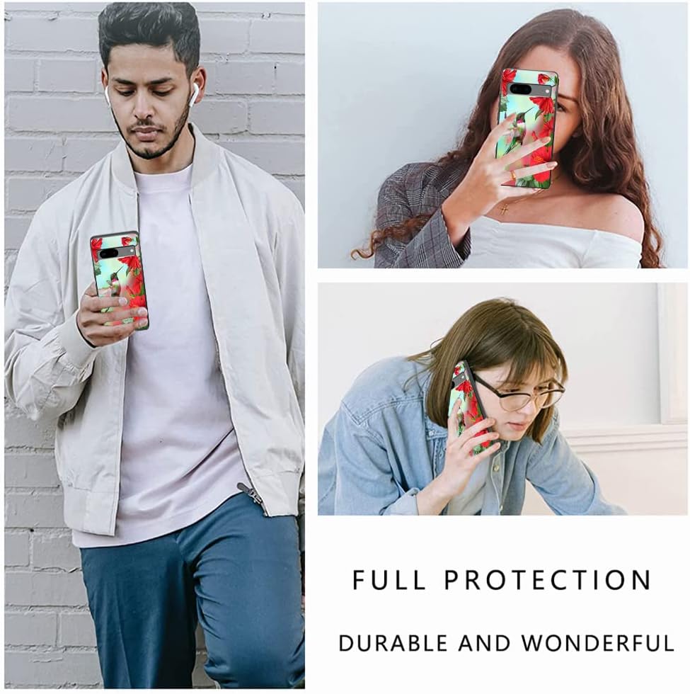 Funda compatible con Google Pixel 7, funda de teléfono con patrón de flores de hibisco y colibrí para niños y niñas, TPU suave, a prueba de golpes,