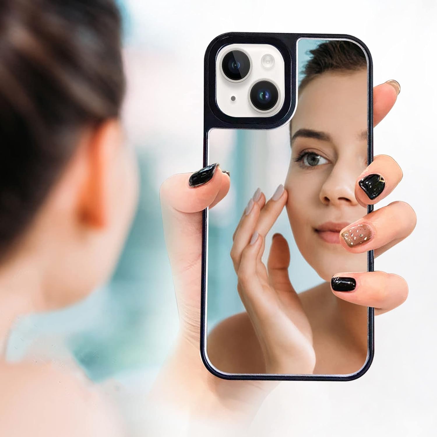 Compatible con iPhone 15 Mirror Case para mujeres y niñas, maquillaje lindo de goma suave parachoques delgado lujo moda protección caso brillante